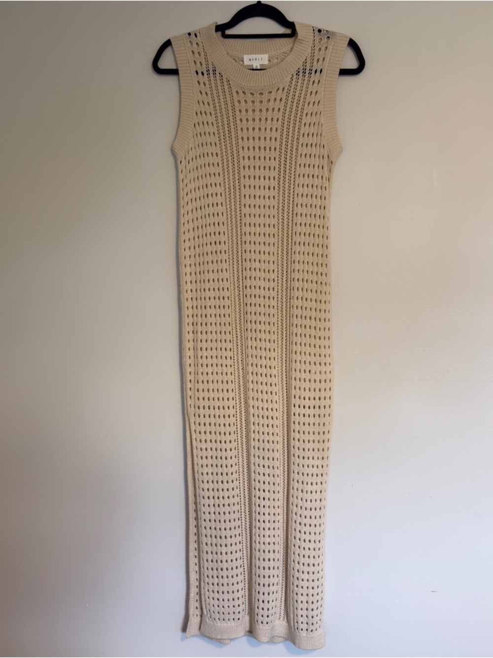 Mable Beige Knit Maxi Cover Up Sleeveless Sheer Crochet Dress NWOT